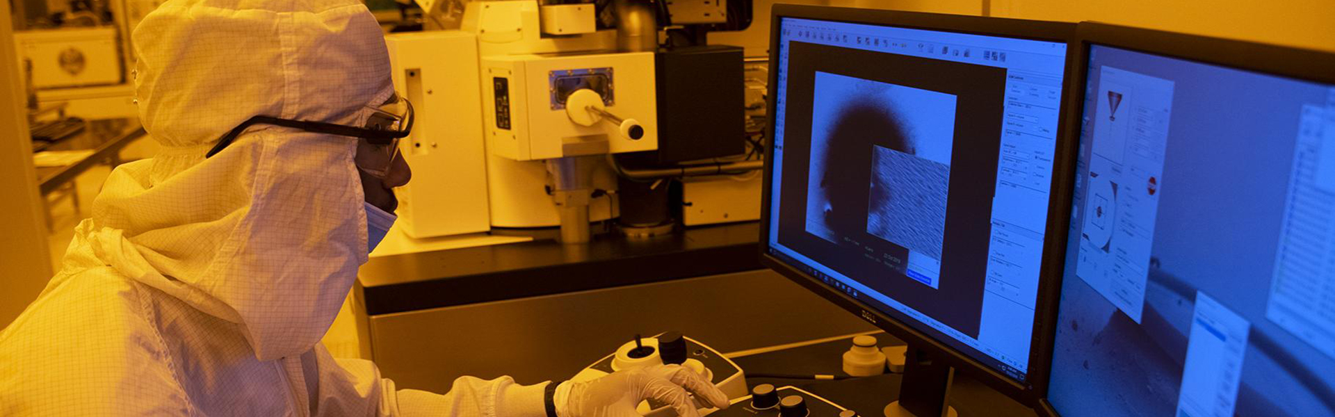 Student researches in clean room