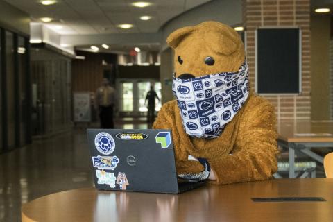 Nittany Lion wearing a mask