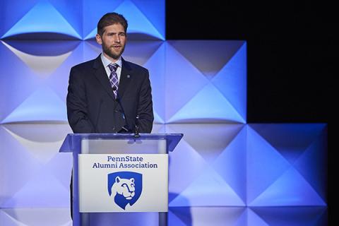 Daniel Lentz accepted a 2019 Penn State Alumni Association Alumni Achievement Award in March 2019.