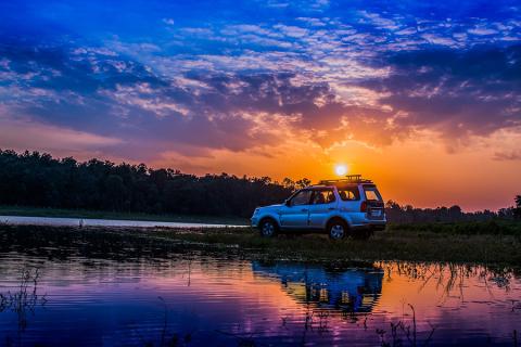 Car driving in nature