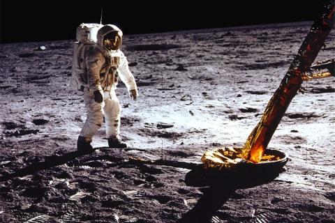Astronaut Edwin E. "Buzz" Aldrin Jr. photographed walking on the moon on July 20, 1969.