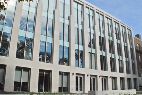 The south side of Steidle Building now has floor-to-ceiling windows that display the shared laboratory space on the building's s