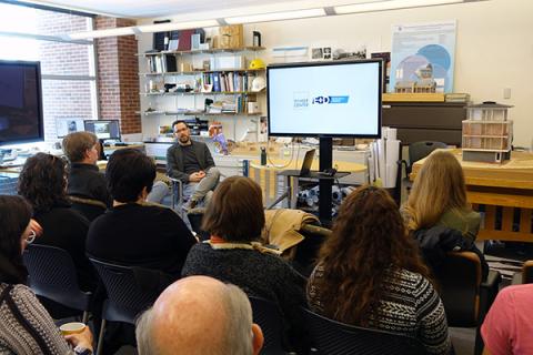 Stephen Mainzer, assistant teaching professor at Penn State, meets with community members from Selinsgrove, Pennsylvania.