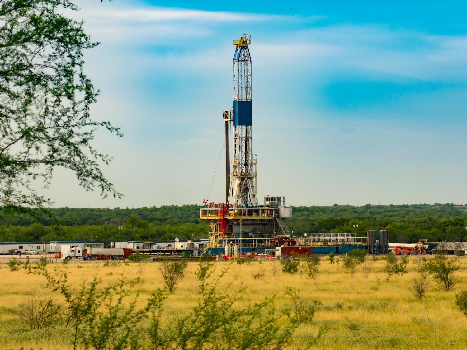 A fracking platform on a gas well drilling site