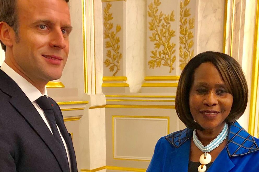 Professor Judi Wakhungu with French President Emmanuel Macron