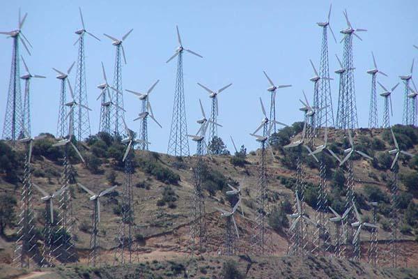 A wind farm in the Tehachapi mountains of California.