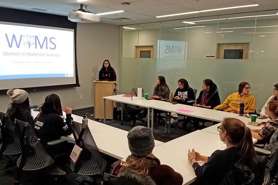 Ana Isabel de la Fuente Duran leads a regular Women in Materials Science club meeting.