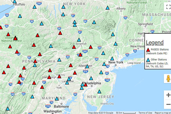 A map of the stations used by PASEIS to collect seismic data. 