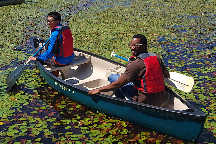 Grad students in boat